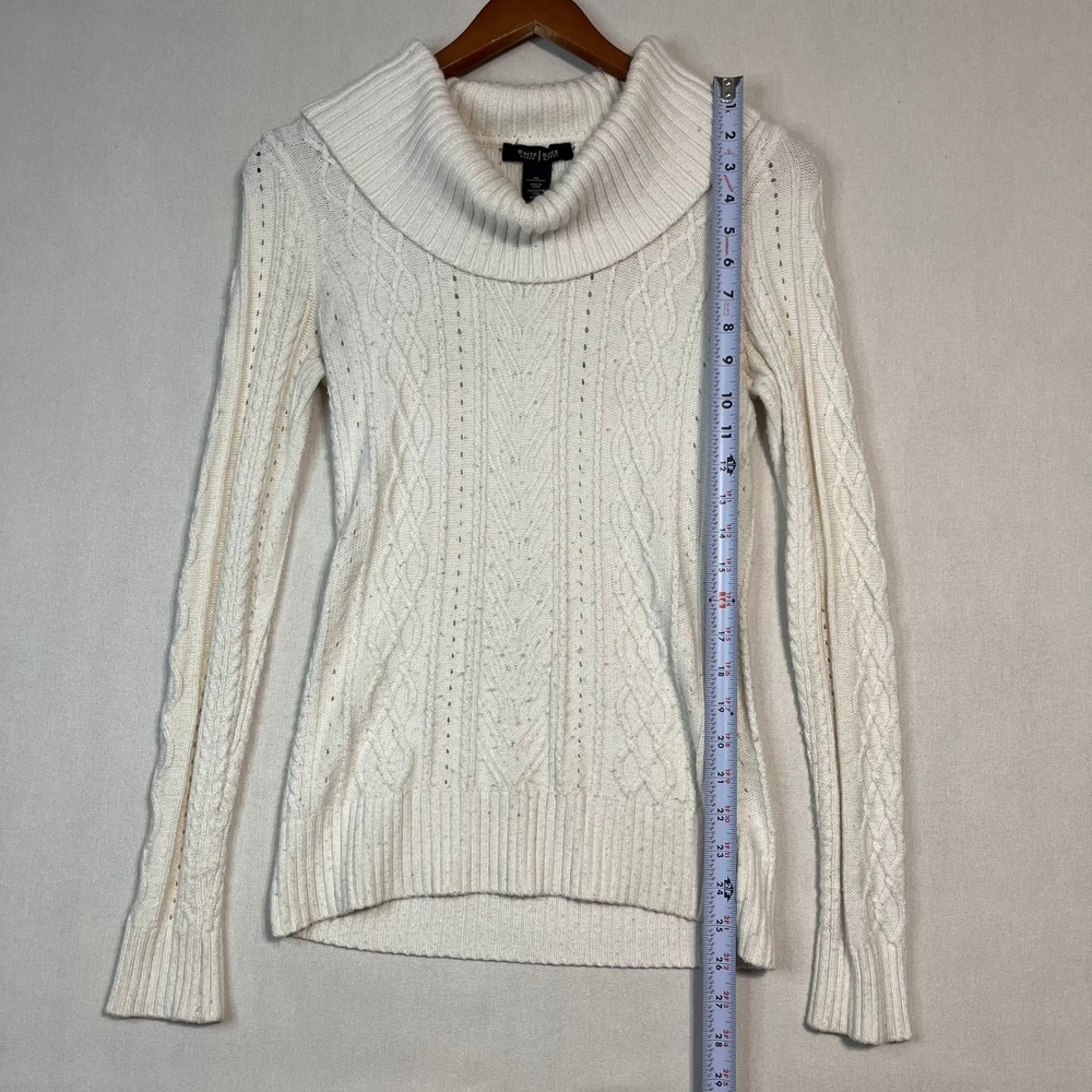 White House‎ Black Market Cream Cable Knit Cowl Neck Sweater Pullover - Size XS - Picture 7 of 8